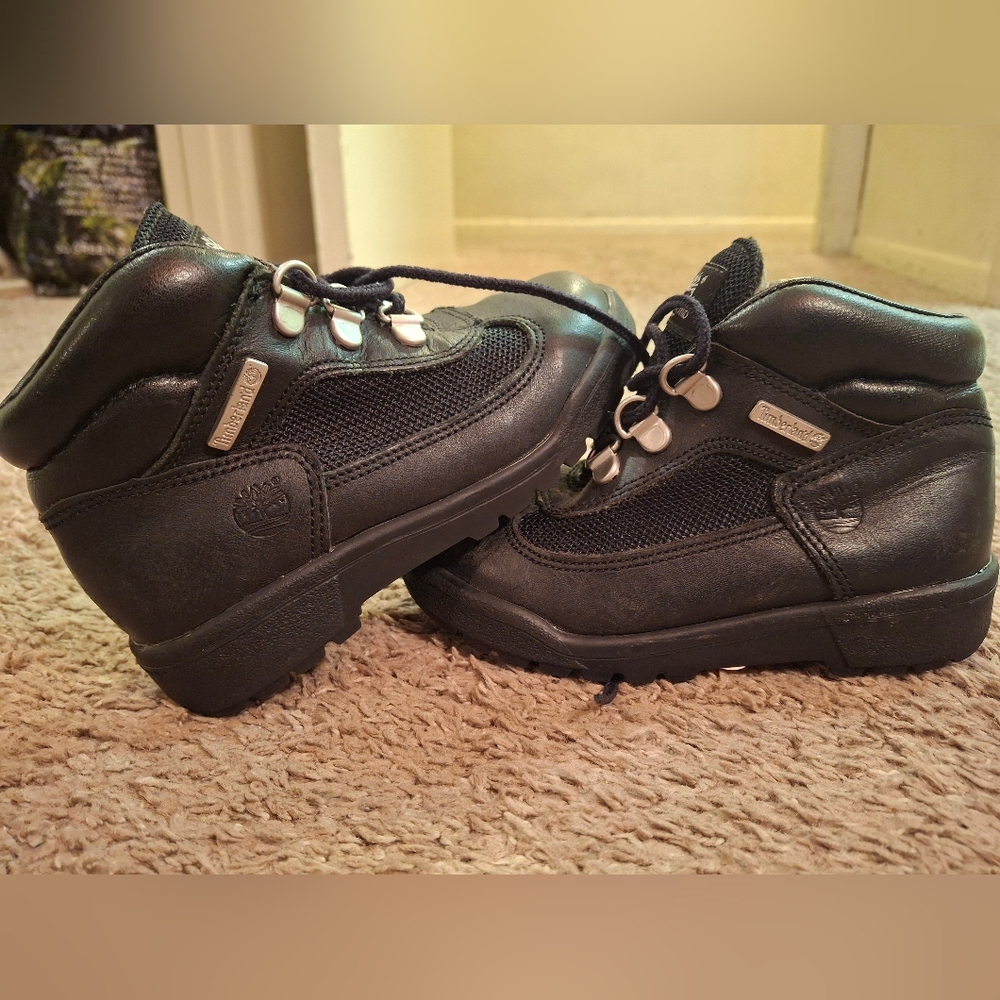 Cute Toddler Timberland Black Leather Hiking Boots